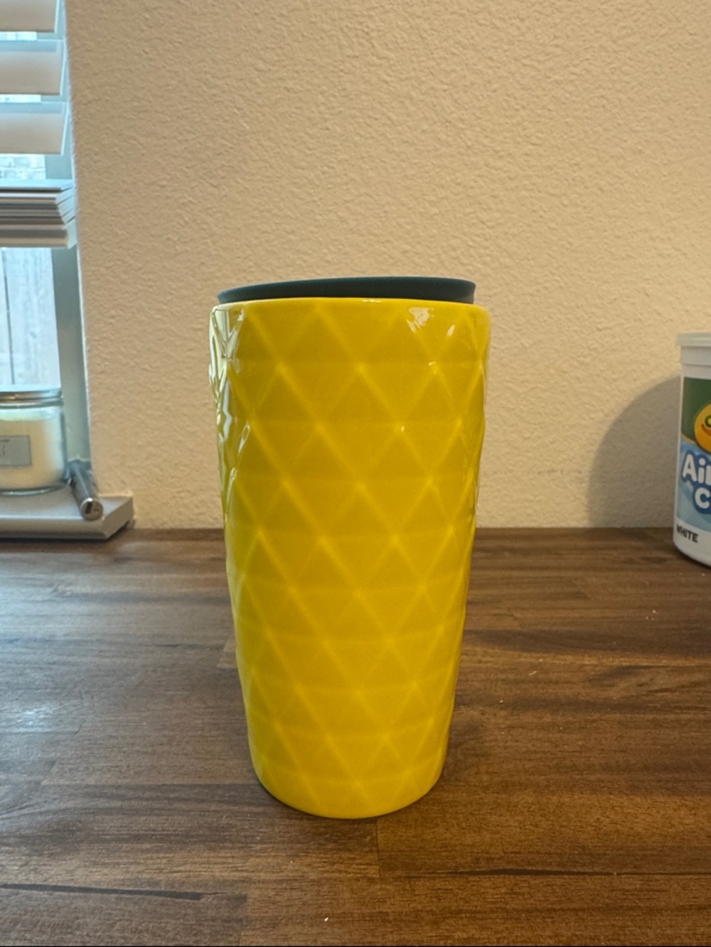 Starbucks Yellow Geometric Ceramic Tumbler with Green Lid